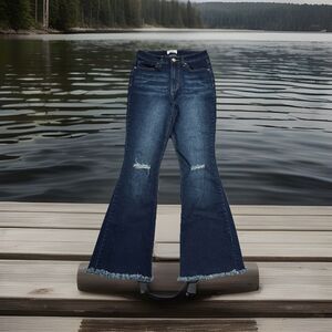 YMI High Rise Flare Jeans 5/27 (27x30) Dark Wash Blue Distressed Stretch Juniors